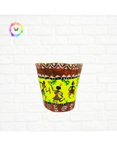 Eco-Friendly Tribal Warli Art Planter Yellow